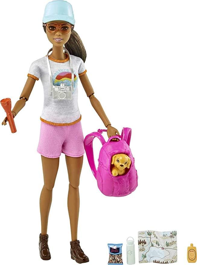 Barbie Hiking Doll, Brunette, with Puppy