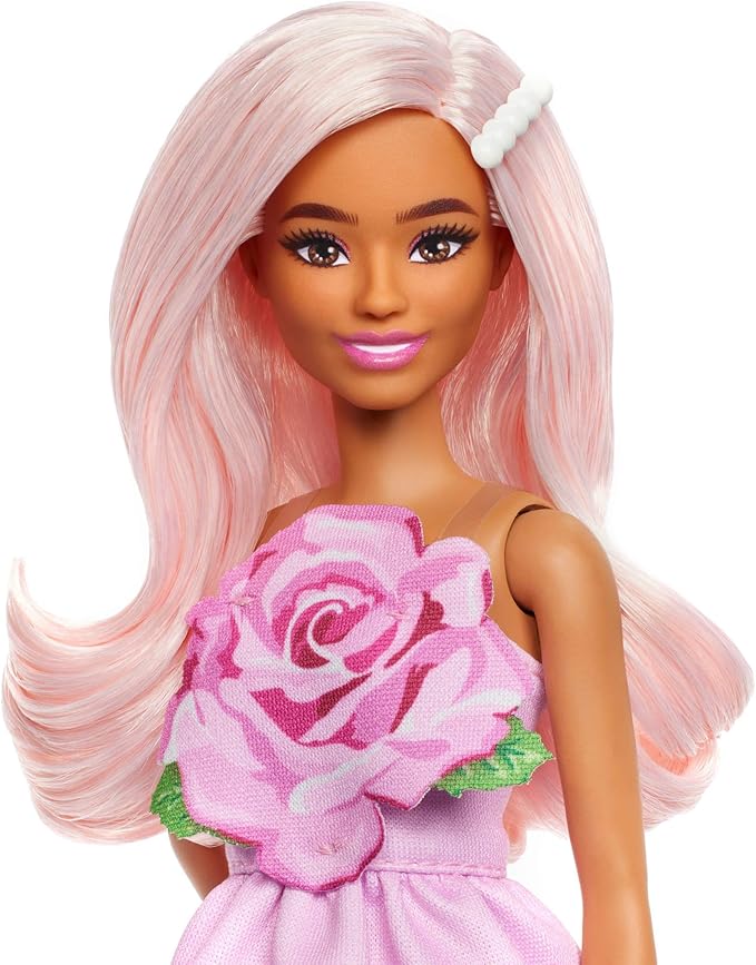 Barbie w/ Pastel Pink Hair Wearing Strapless Rose Dress