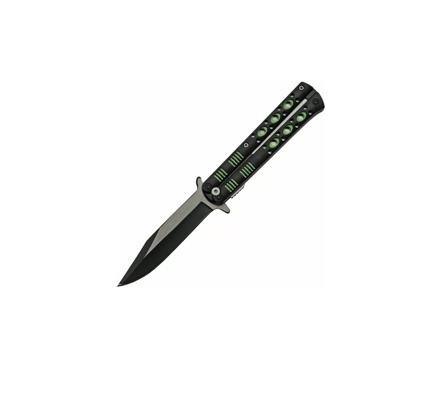 Black/green Open Folding Knife With Pocket Clip 5"