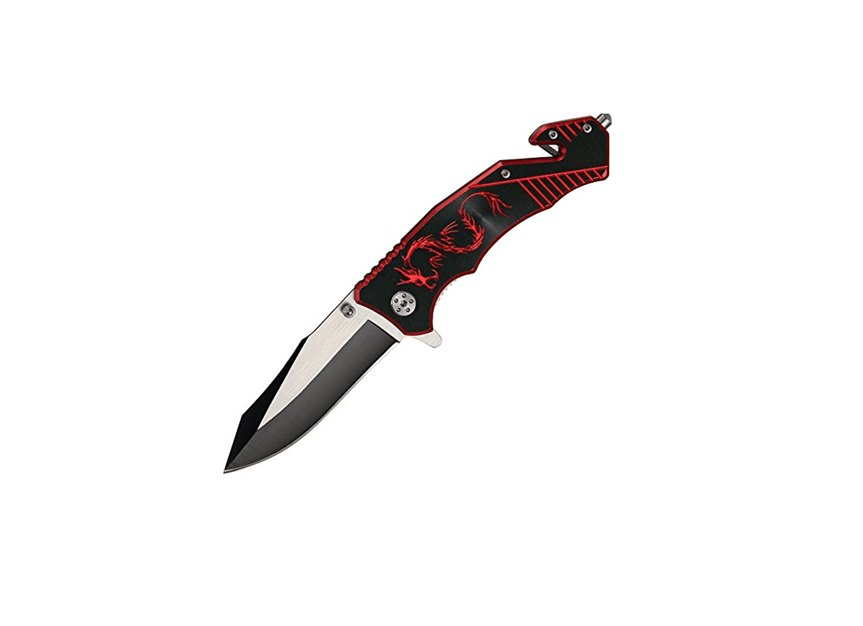 Black/Red Dragon Rescue Folding knife With Pocket Clip 4.5"