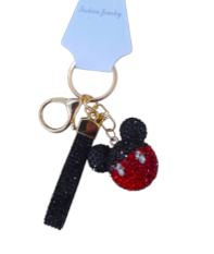 Fashion Keychain Black & Red w/Dots Crystal-Ball