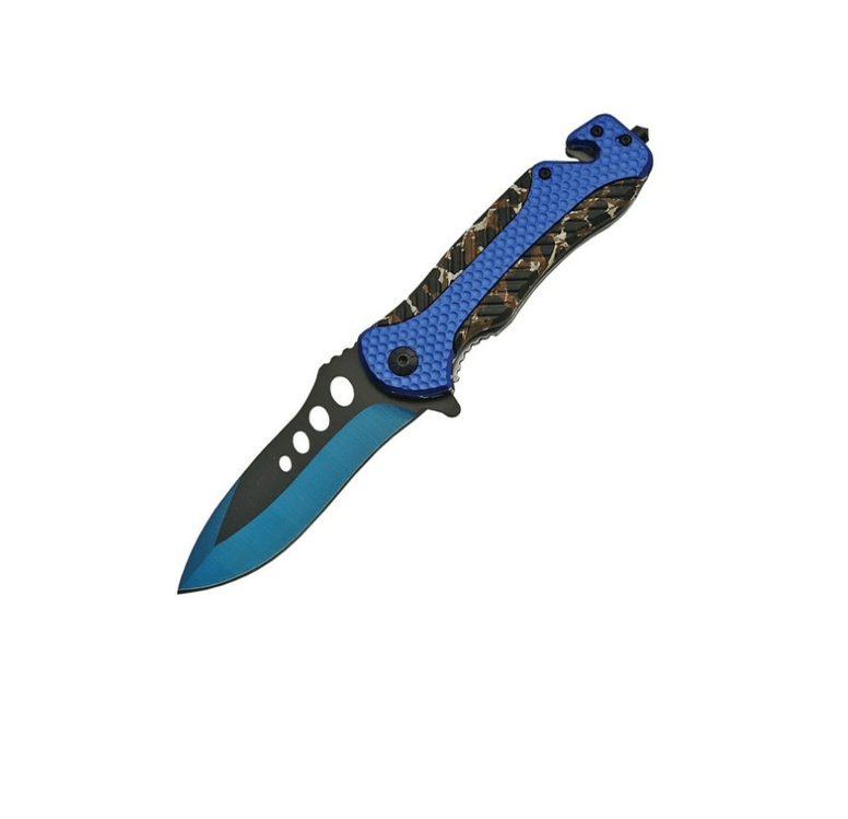 Blue Wreaker Open Folding Knife With Pocket Clip 5"