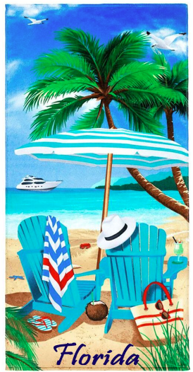 30" X 60" Florida Beach Chairs Palms Velour Beach Towel