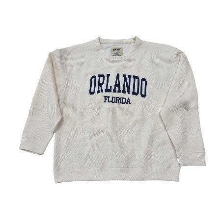 Adult Orlando Cream Crew Neck, Navy Applique