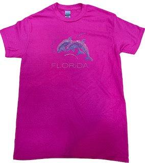 Dark Pink Florida Dolphin Orlando T-shirt with Stone