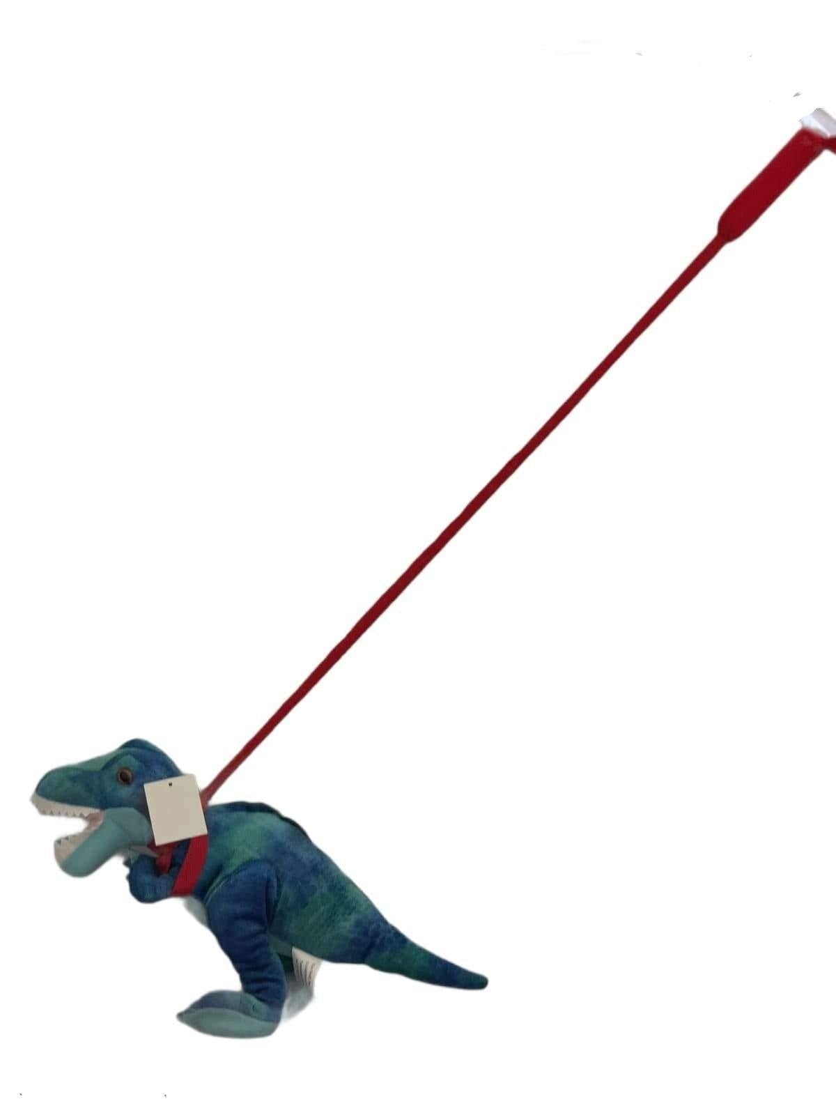Dinosaur Plush Toy On An Extendable Red Leash