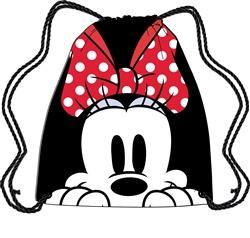 Disney Drawstring Tote Minnie Peeking, Black Red