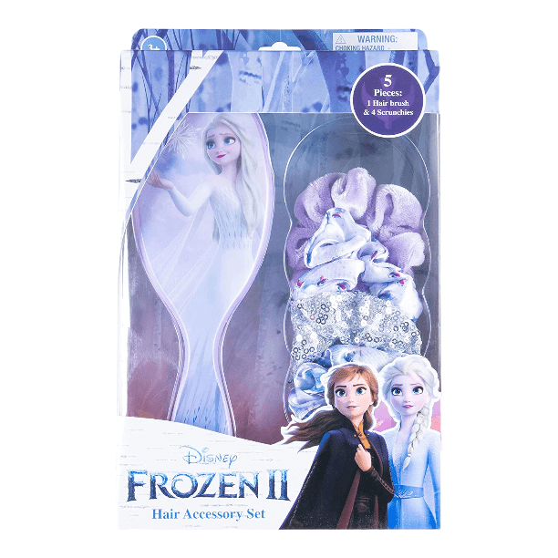 Disney Frozen 2 Anna & Elsa Hair Accessory 5 Pcs Set 1 Large Elsa Hair Brush For Girls + 4 Elsa Scrunchies For Kids