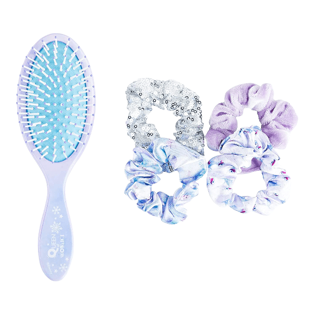 Disney Frozen 2 Anna & Elsa Hair Accessory 5 Pcs Set 1 Large Elsa Hair Brush For Girls + 4 Elsa Scrunchies For Kids