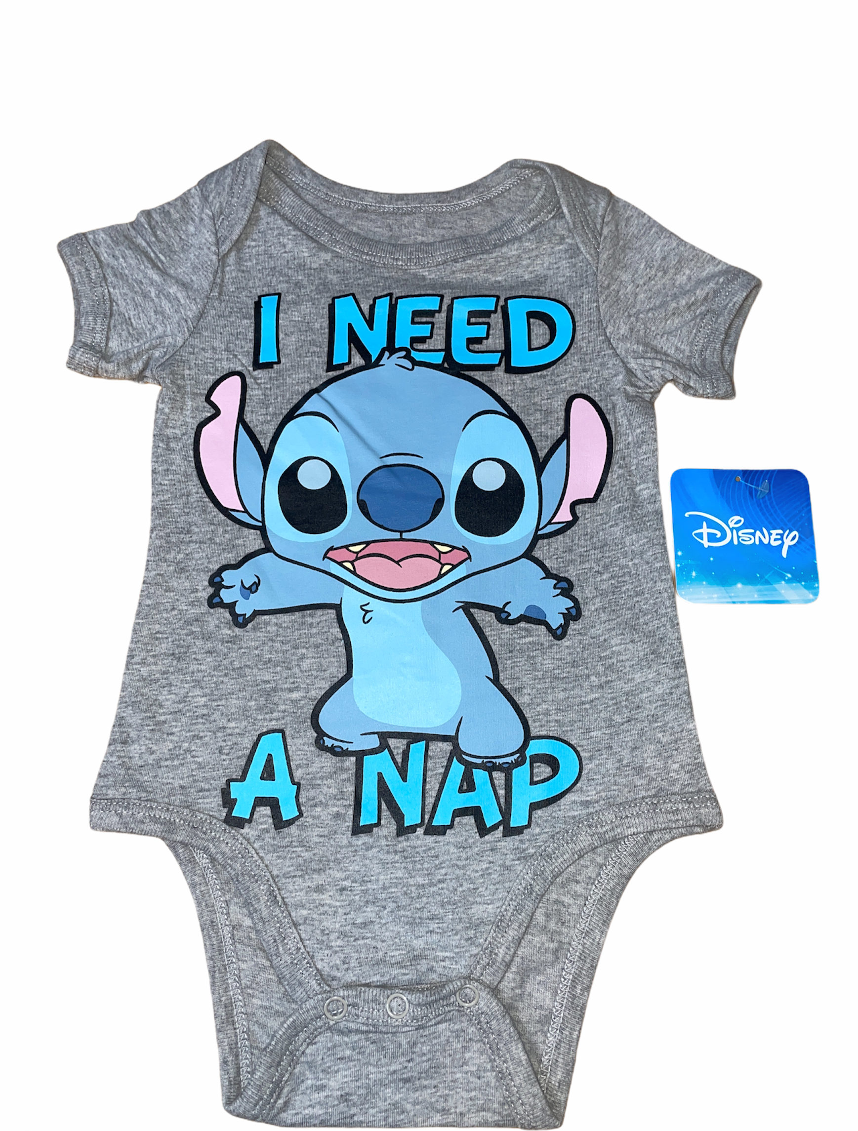 Disney Lilo and Stitch Infant Onesie, I Need A Nap Gray Bodysuit