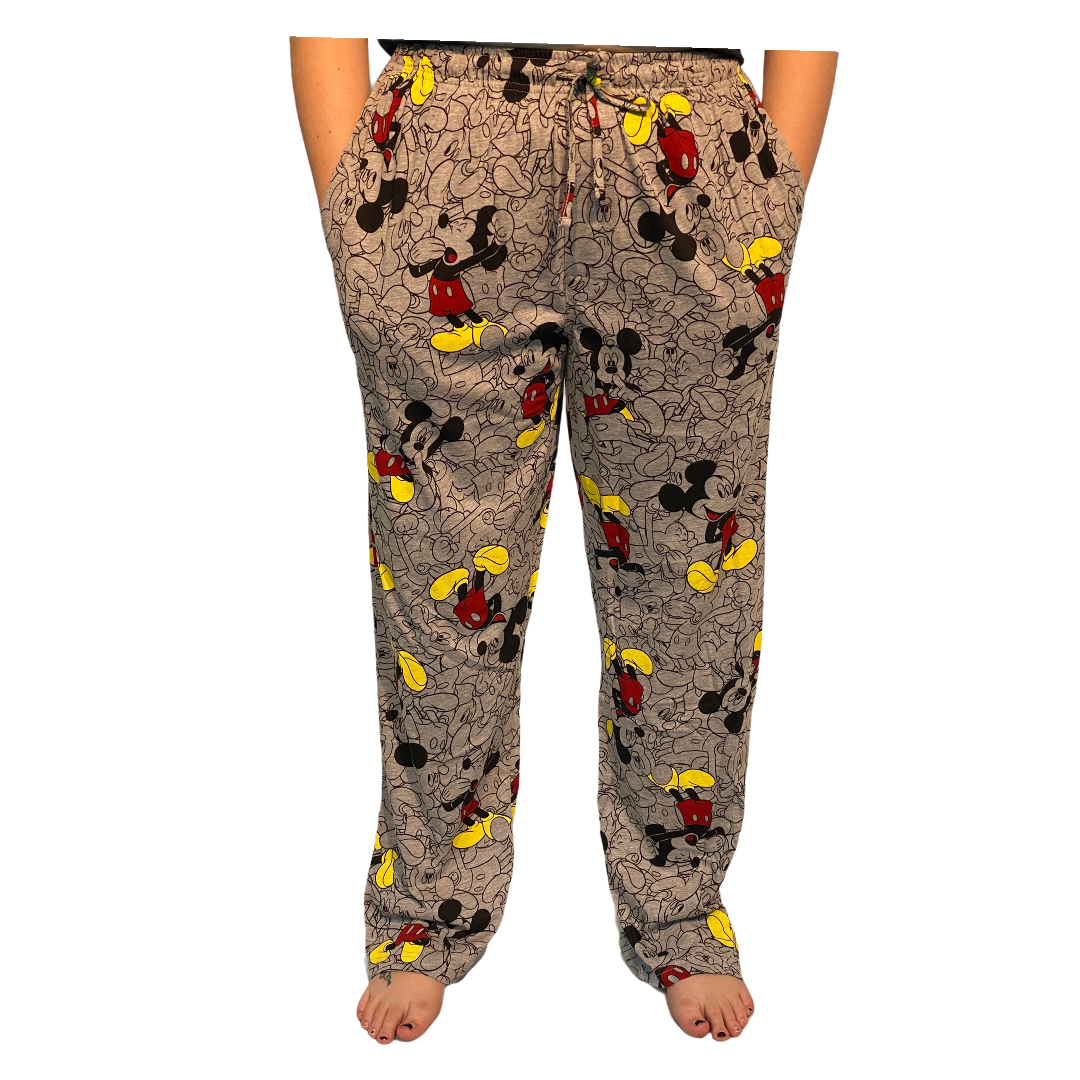 Disney Mens Pants Fun Print Pajama Lounge Pants- Gray