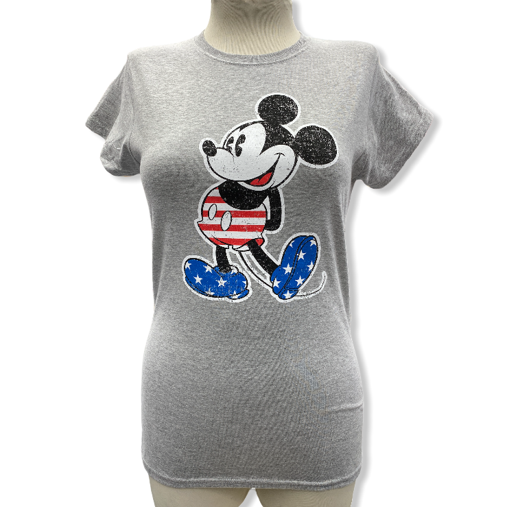 Disney Mickey Mouse American Flag Patriotic Juniors Shirt