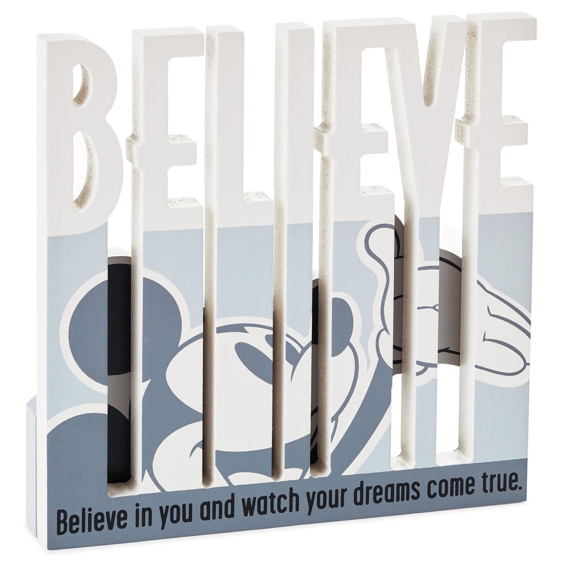 Disney Mickey Mouse Believe Wood Quote Sign, 6x6