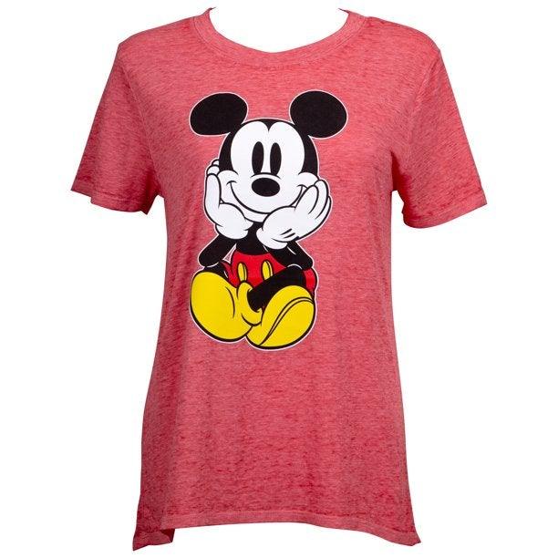 Disney Mickey Mouse Front and Back Juniors Fitted Red T-Shirt