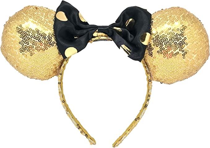 Disney Minnie Mouse Gold Sequin Ear Headband with Bow