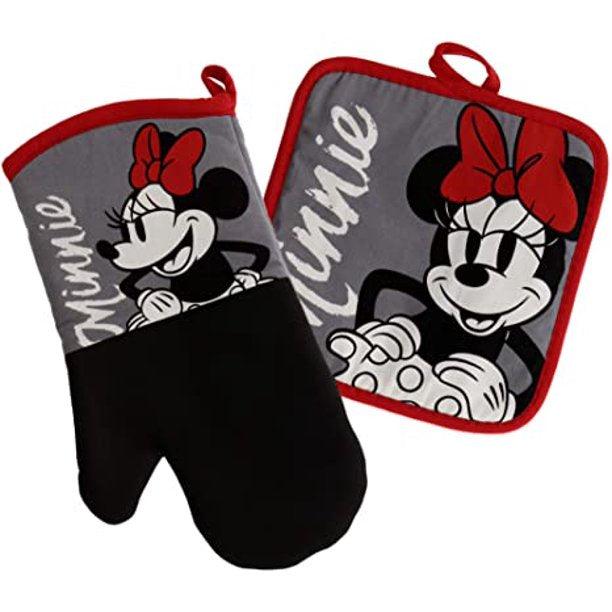 Disney Minnie Mouse Over Sized Oven Mitt & Pot Holder Dark Gray Red Black