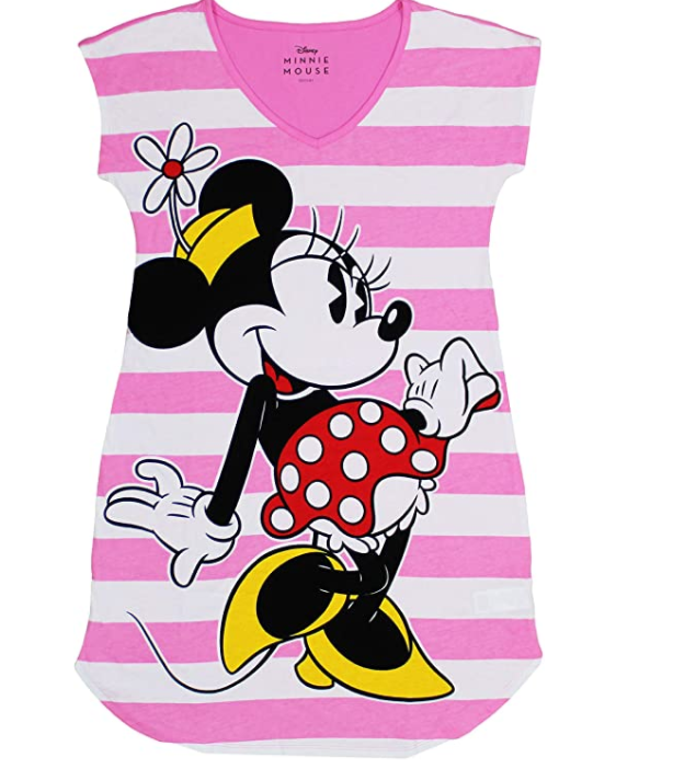 Disney Women's Pink and White Striped Minnie Dorm Shirt