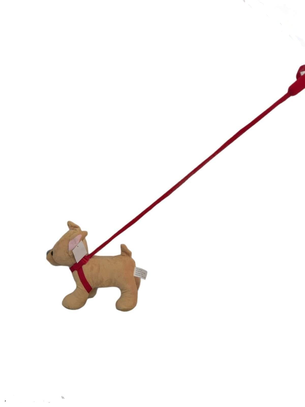 Dog Plush Toy On An Extendable Red Leash