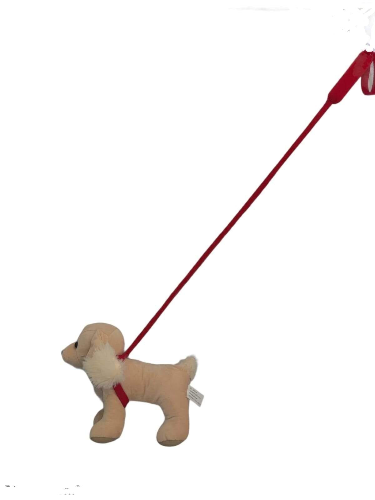 Dog Plush Toy On An Extendable Red Leash