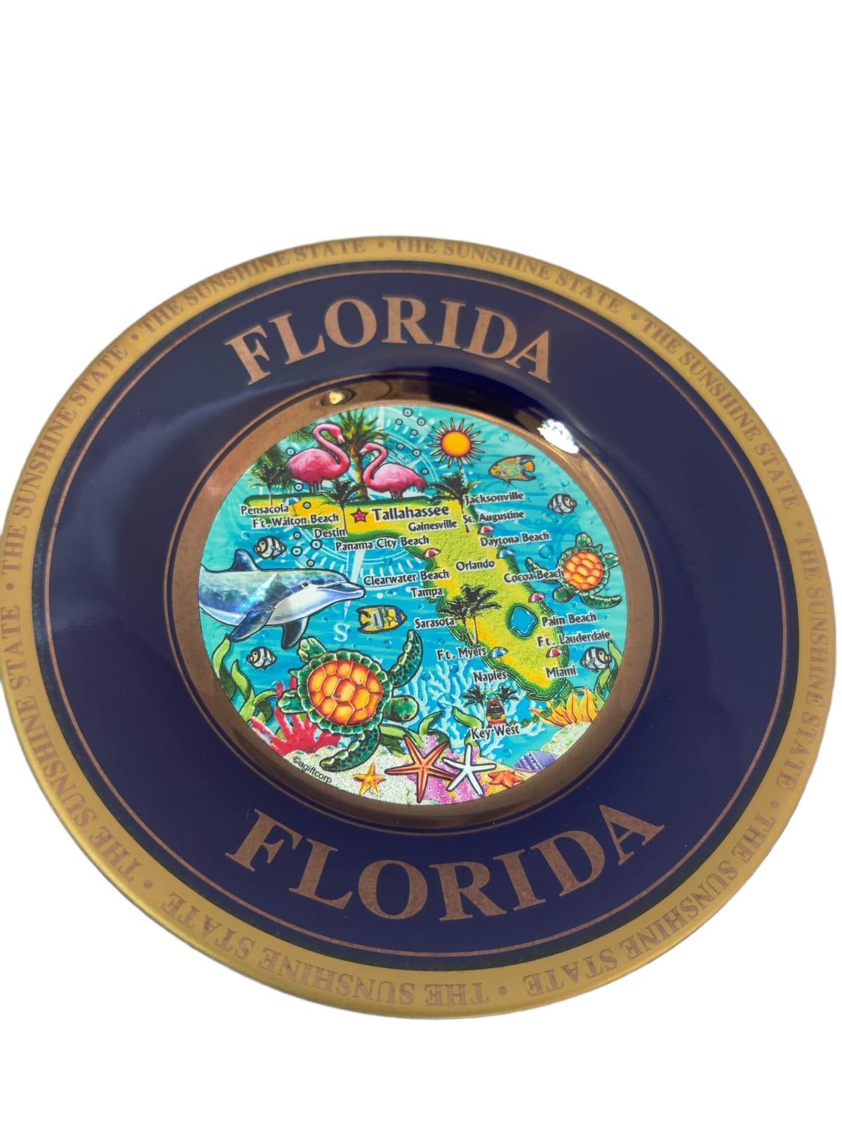 Florida Map Ceramic 6" Plate with Stand