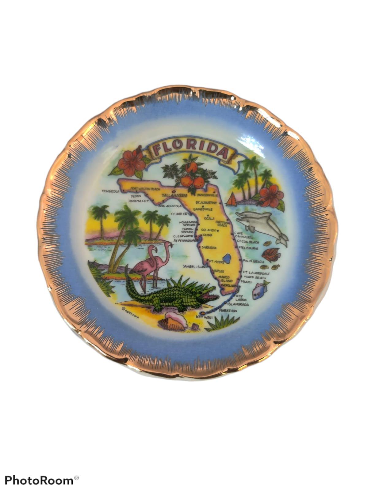 FLORIDA MAP SCALLOP PLATE W/STAND