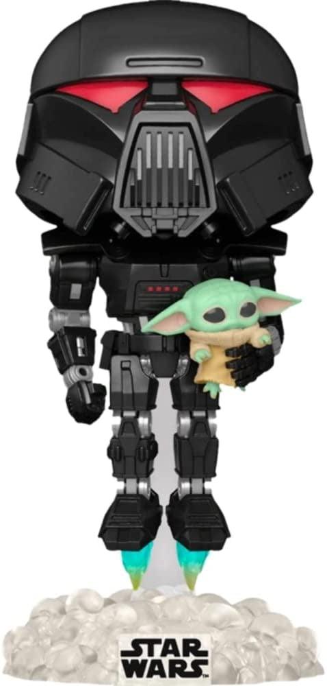 Funko Star Wars: The Mandalorian Dark Trooper with Grogu Glow-in-The-Dark Vinyl Figure