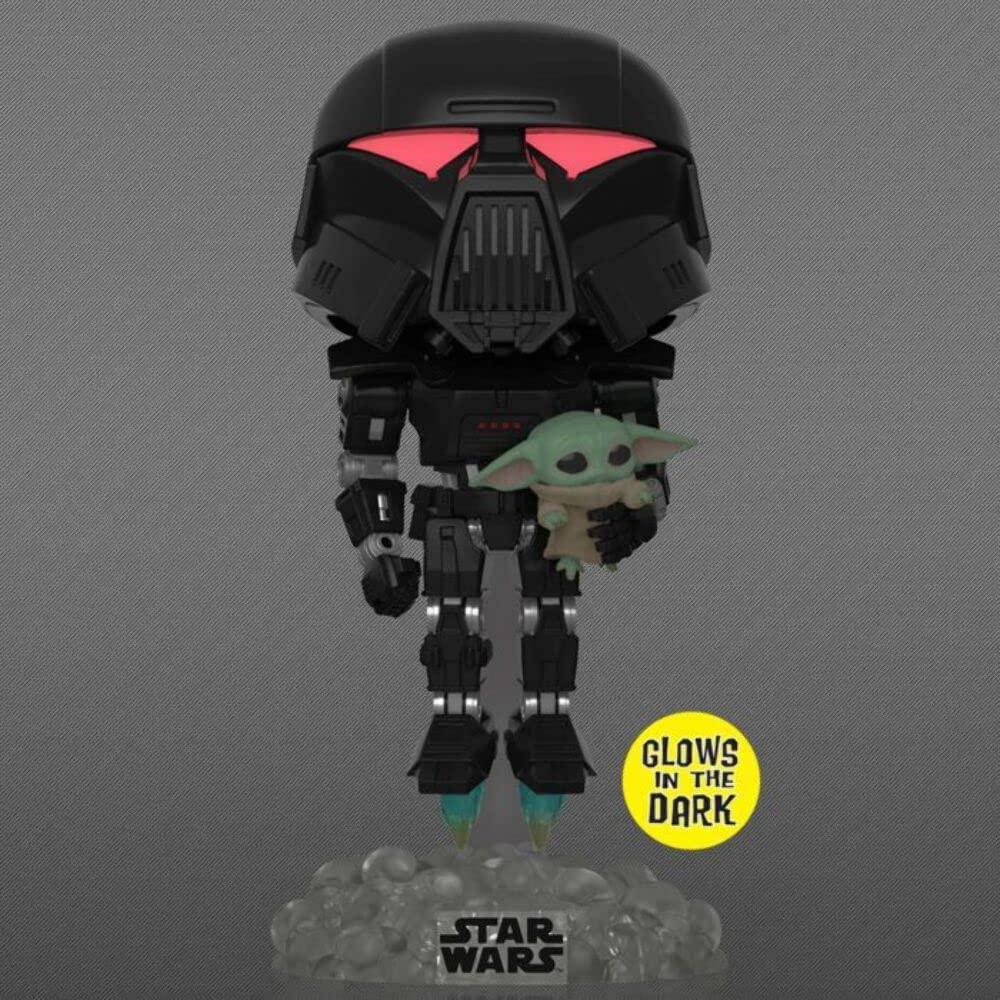 Funko Star Wars: The Mandalorian Dark Trooper with Grogu Glow-in-The-Dark Vinyl Figure