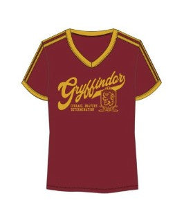 Junior HP Gryff Bravery Vneck Baby Tee Merlot