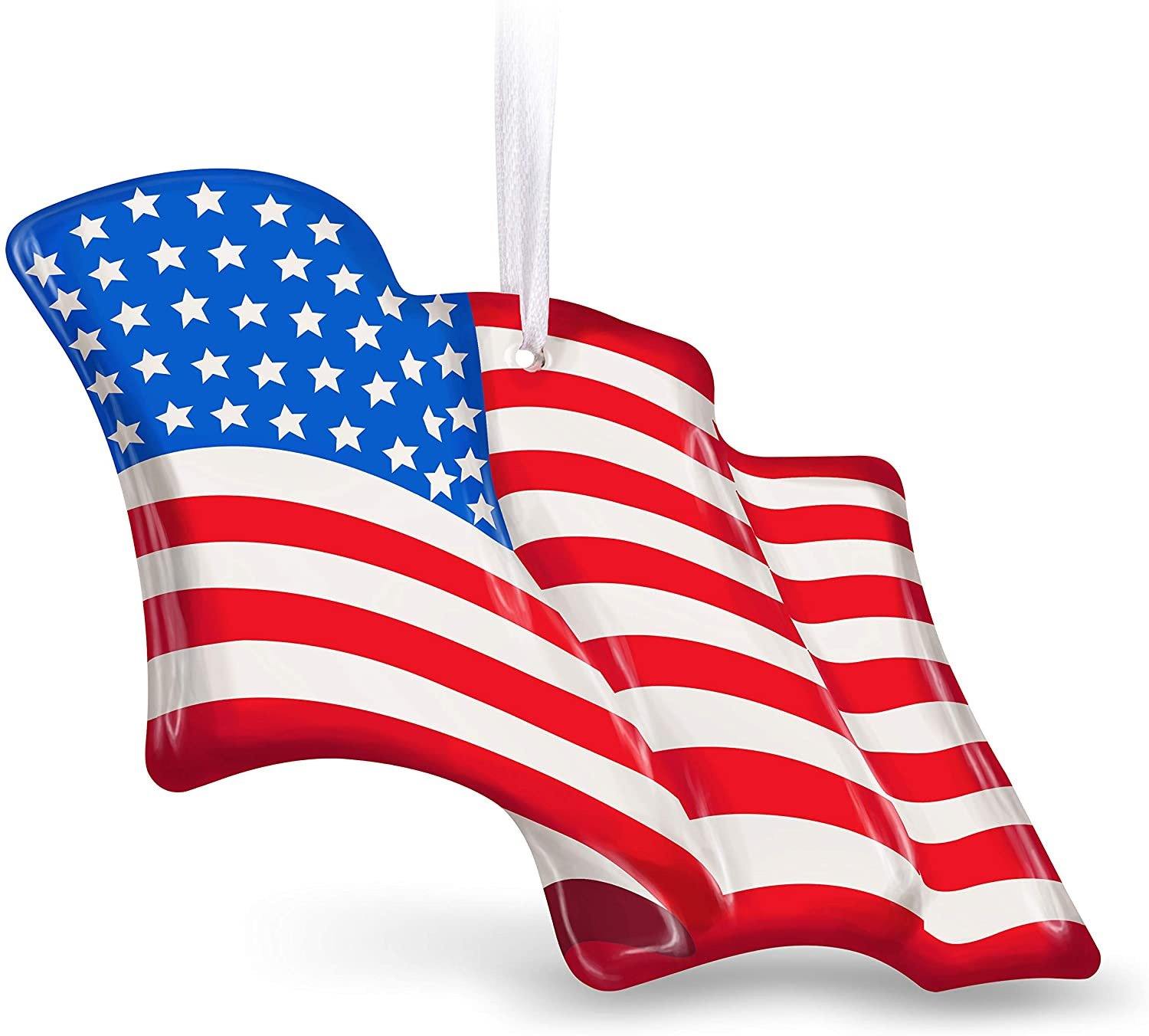 Hallmark Keepsake Christmas Ornament 2019 Wave Proudly American Flag, Glass New In Box