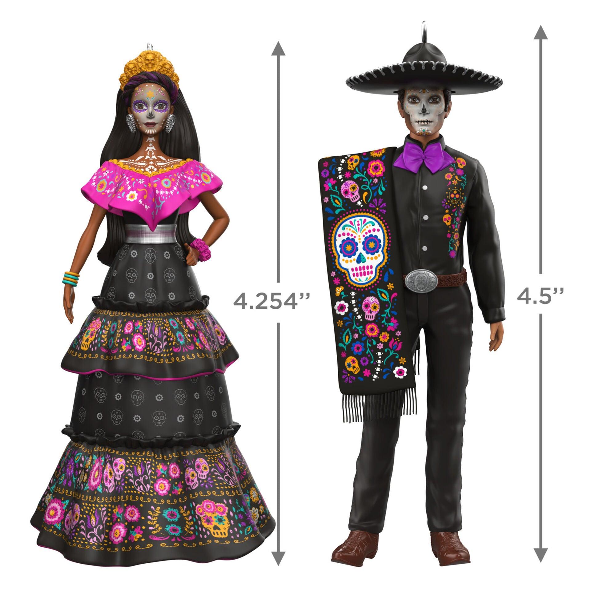 Hallmark Keepsake Christmas Ornament 2022, Barbie and Ken Día De Los Muertos, Set of 2