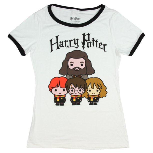 Harry Potter Series Hermione Ron Harry And Hagrid Chibi Juniors Ringer T-Shirt