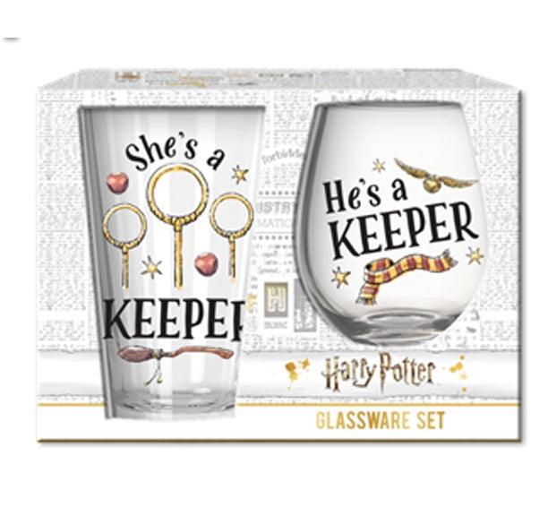 Harry Potter She's He's a Keeper Stemless Glass Set