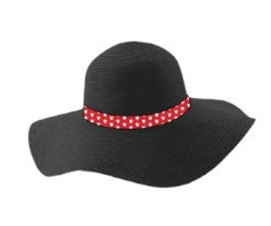 Black Straw Floppy Hat with Minnie Red & White Band