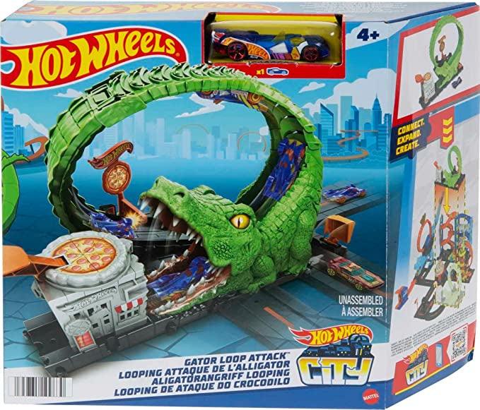 Hot Wheels Track 1 Car Gator Loop Pizza Place Playset