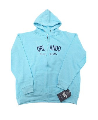 Orlando Embroidery Ice Blue Zipper Pullover Hoodie
