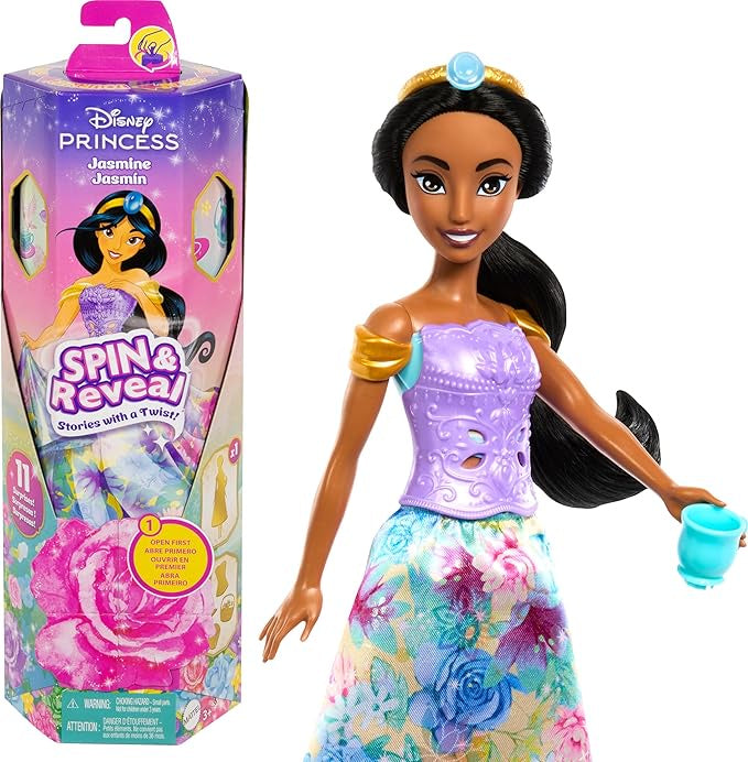 Disney Princess Jasmine Fashion Doll Set, Spin & Reveal with 11 Surprises