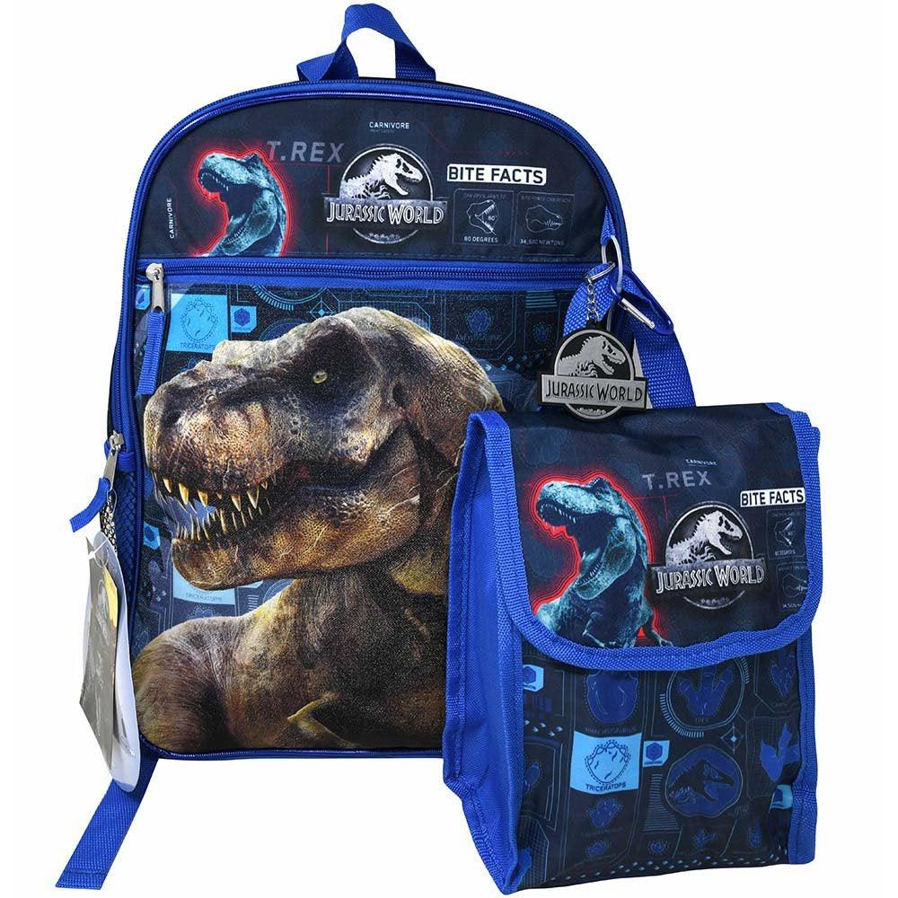 Jurassic World 16 Backpack 4pc Set with Lunch Kit, Key Chain & Carabiner