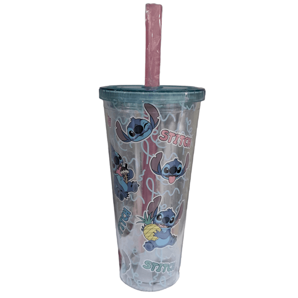 Silver Buffalo Lilo and Stitch Just Chill Plastic Boba Tumbler W Lid and Straw, 24 Ounces