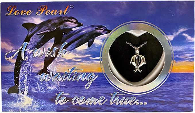 Love Pearl Necklace With Jumping Dolphins Pair Charm