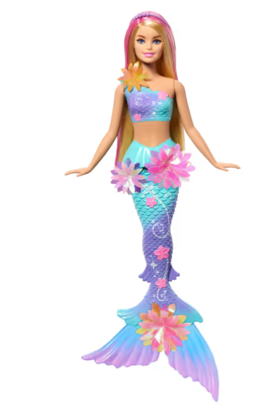 Barbie Flower Magic Mermaid Toy Doll w/ Surprise Blooming Flowers Feature & Pearl Headband Accessory