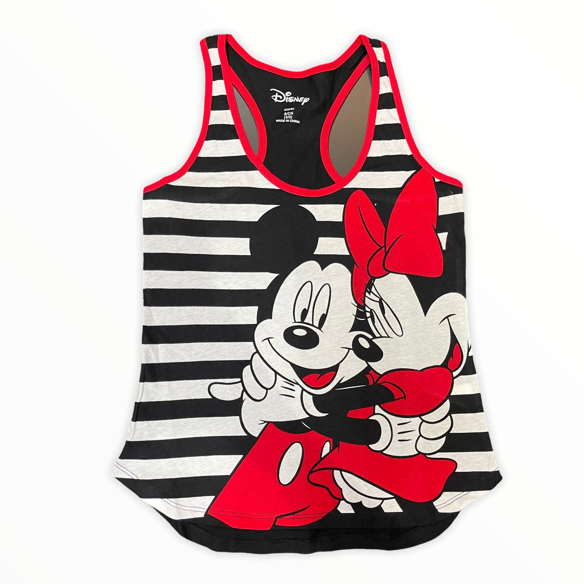 Mickey and Minnie Hugging Stripped Pajama Tank Top