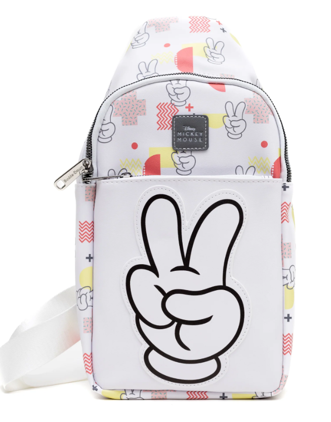 Disney Mickey Mouse Peace Fingers and Icons Large Crossbody Sling Bag