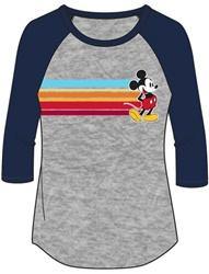 Mickey Women's Raglan 3/4 Sleeve Shirt, Navy and Gray