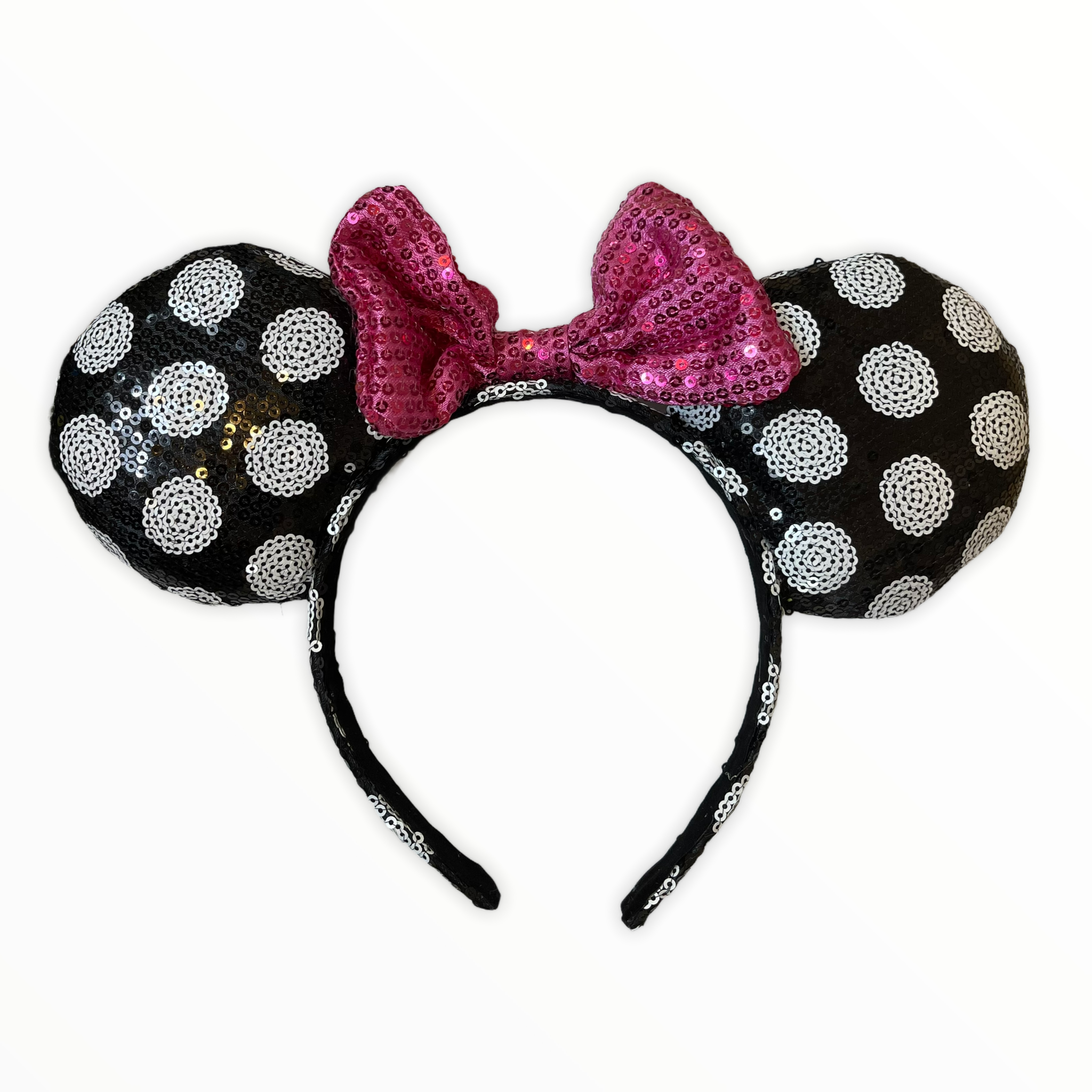 Minnie Mouse Polka Dot Ears Pink Sequin Bow Headband