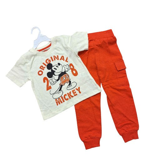 Original Mickey Beige T-Shirt & Orange Outfit Pants Set