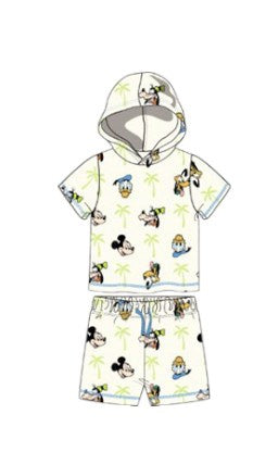 Mickey & Friends Palm Hooded Baby Boys 2Pc Short Set Ivory