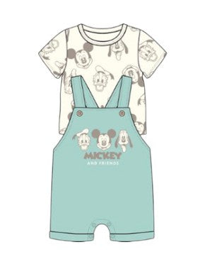 Mickey & Friends Baby Boys Shortall 2Pc Set Aqua