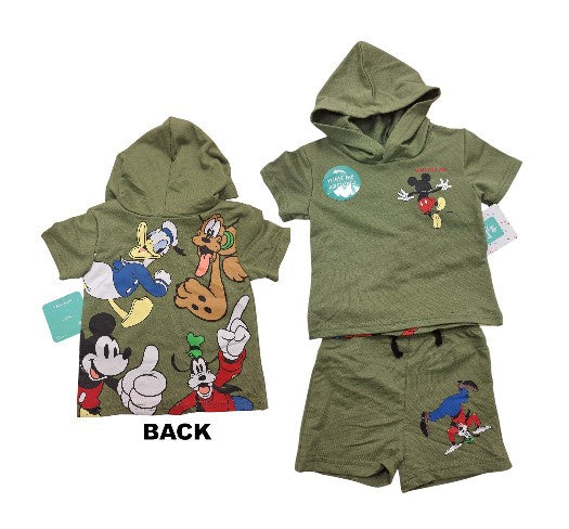 Mickey & Friends Hooded Baby 2Pc Short Set Olive