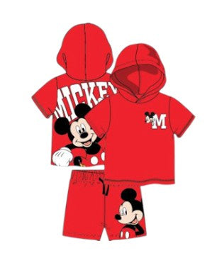 Mickey Mouse Hooded Baby Boys 2Pc Short Set Red