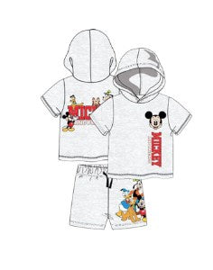 Mickey & Friends Hooded Baby Boys 2Pc Short Set Grey